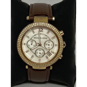 Michael Kors MK5896 Women's Brown Leather White Analog Dial Quartz Watch XX739